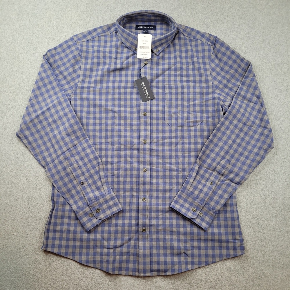 Mizzen+Main City Flannel Shirt Mens XL Trim Tall Blue Gingham Button Front